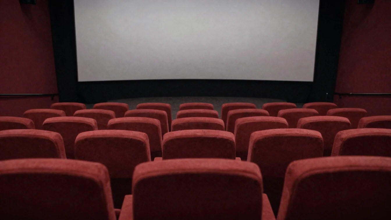 Una sala de cine vacía antes de una proyección, con butacas rojas