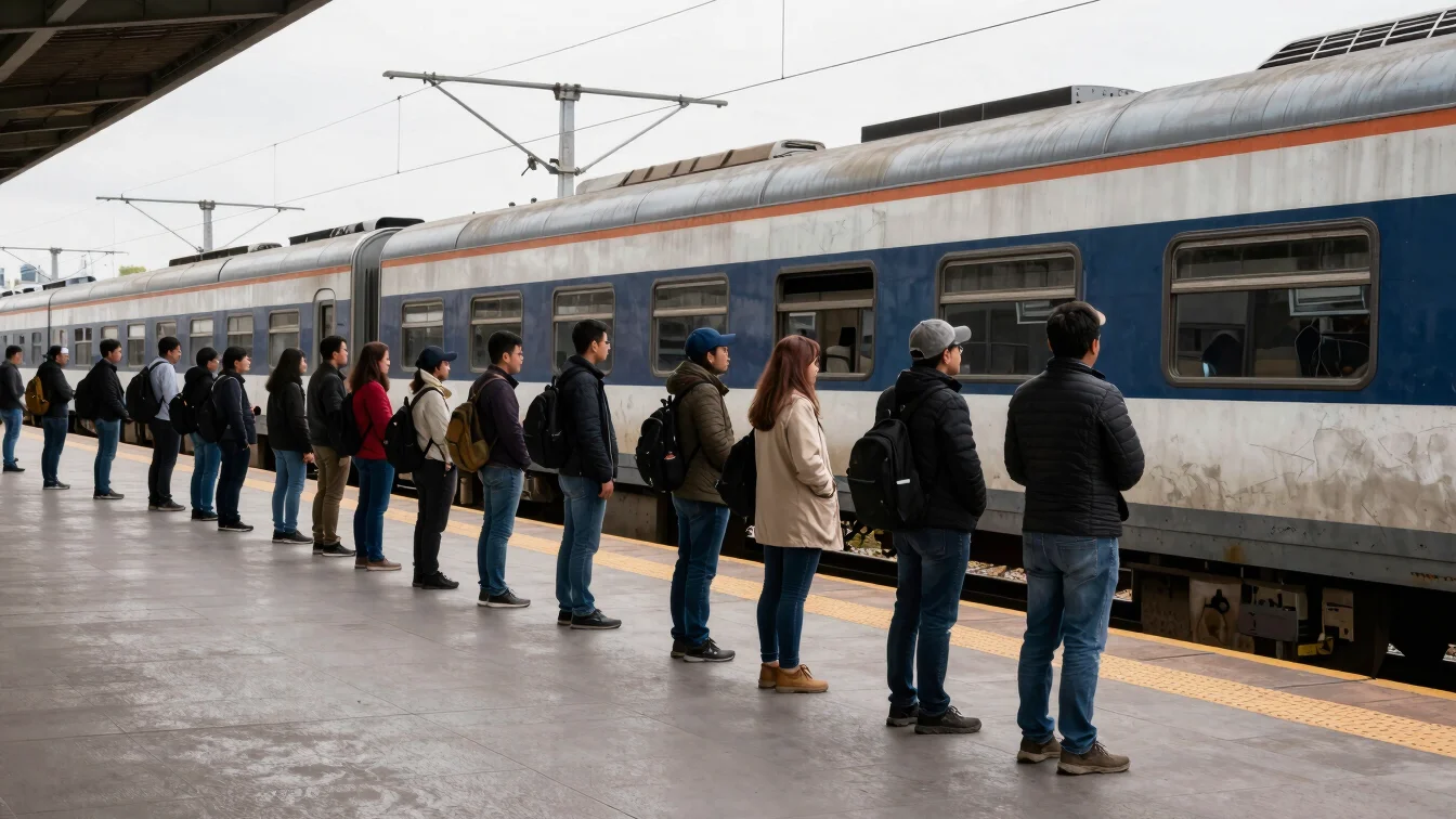 Fotografía de prensa, escena cotidiana en una estación de tren, p