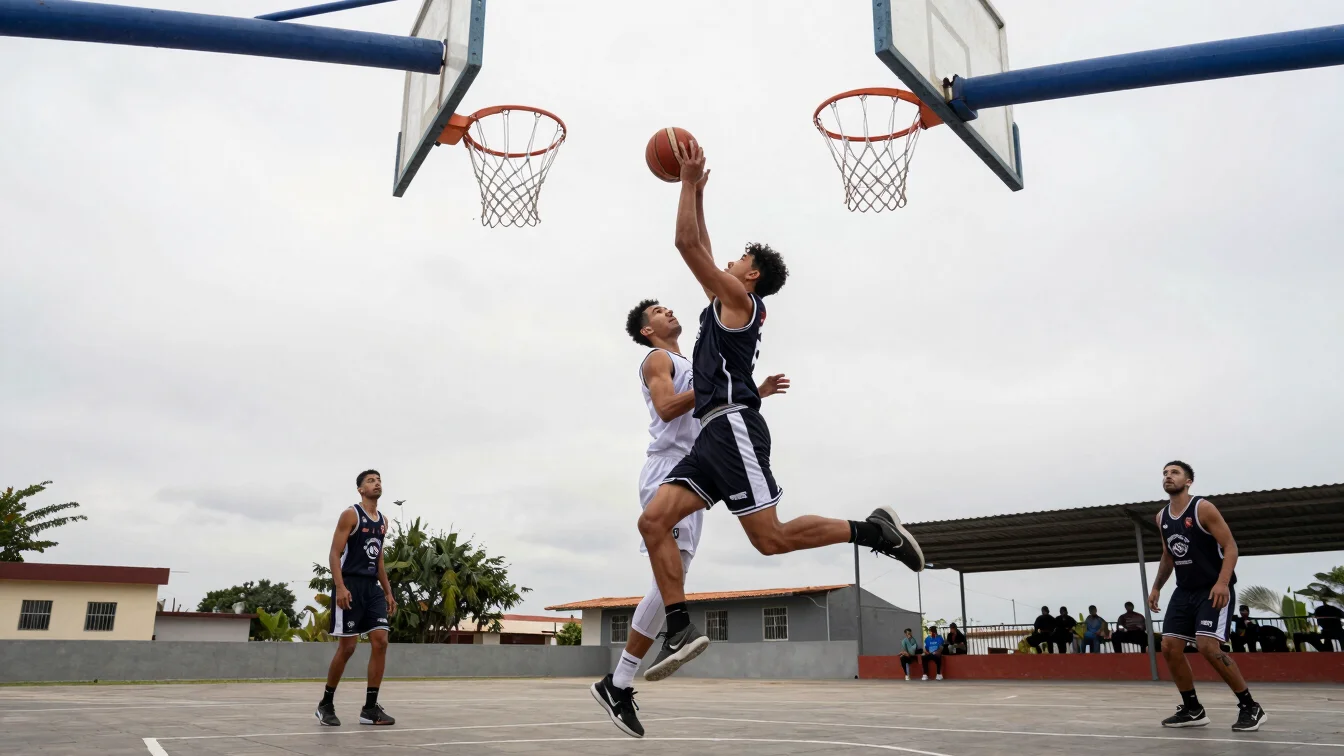 Fotoperiodismo de un jugador de baloncesto realizando un mate, co